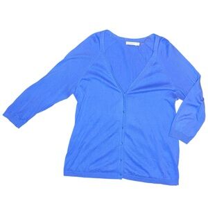 R Essentials Light Blue Lightweight Button Up Cardigan with 3/4 Sleeves